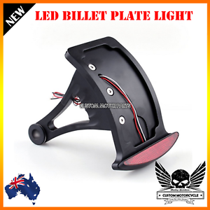1" Black side mount LED curved license plate light Harley chopper bobber custom 