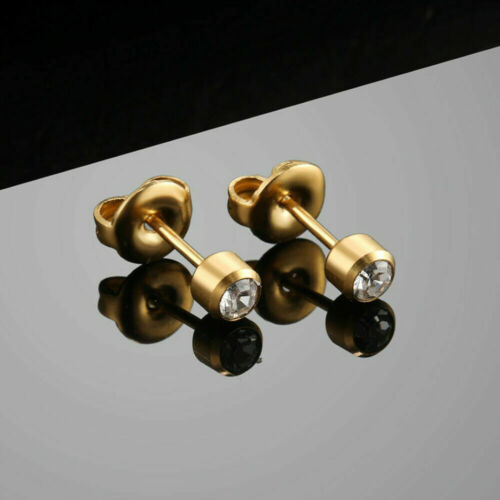 Sparkling CZ Crystal Bezel Girls Cartilage  Ear Piercing Round Cut Stud Earrings
