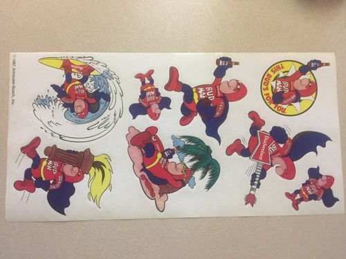 Vintage 1987 Bud Man Decal Sticker Sheet Anheuser-Busch Budweiser Beer