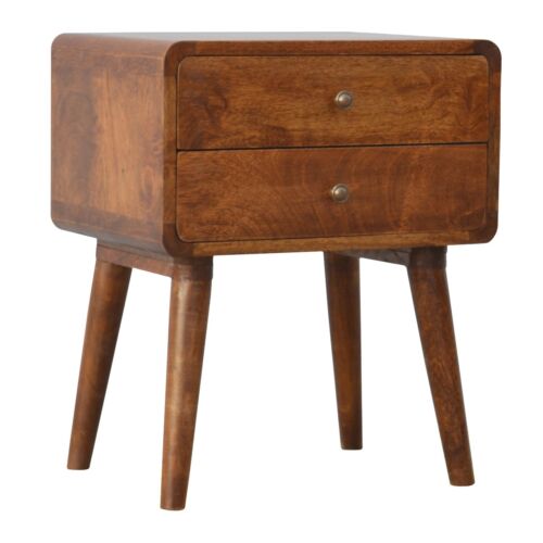 Pair of Mid Century Deco Curved Edge Bedside Side Tables Dark Wood FREE DELIVERY 