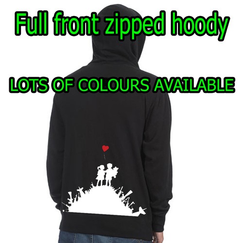 Banksy Kids On Guns Full Front Zipped Hoodie Street Art Grafitti blur balloon