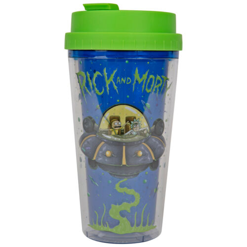 Rick and Morty Spaceship Googus 16oz Double Wall Plastic Travel Mug Blue