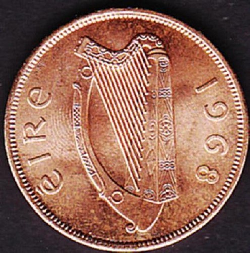 COIN BRONZE HEN WITH CHICKS IRELAND EIRE 1 PENNY 1968 UNC