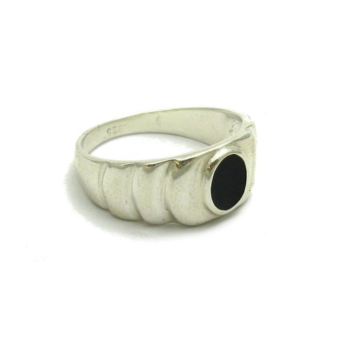 STERLING SILVER MENS RING SOLID 925 WITH BLACK ENAMEL NEW SIZE N Z++
