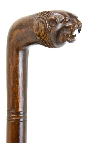 LION wooden walking stick cane Hand carved from hardwood BOXED item