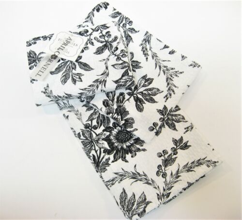 3 PC April Cornell Cotton Kitchen Tea Towel Set Floral Toile Black White