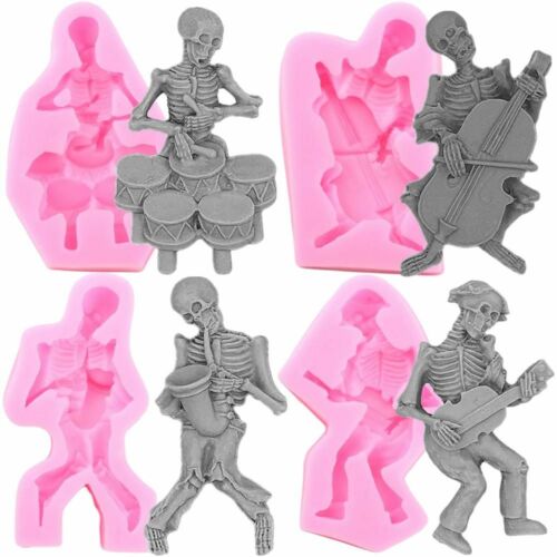 Silicone Molds 3D Skeleton Skull Cake Musical Instrument Halloween Fondant Cake 