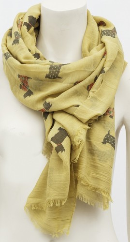 Tartan and Dotted Frayed Westie Scottie Scarf Yellow