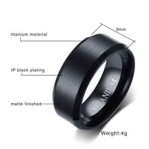 8MM Black Plating Titanium Steel Band Men/'s Matte Finished Ring Wedding Sz 7-12