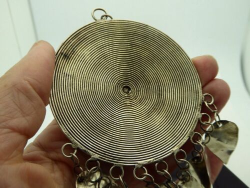Vintage Style Silver Plated Miao Hill Tribe Handmade Large Spiral Disc Pendant