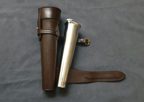 SADDLE HIP FLASK STAINLESS STEEL BATON FLASK AND LEATHER CASES FOX HUNTING BNWT