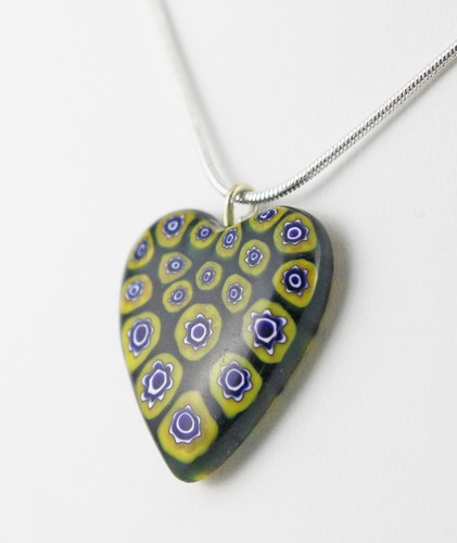 Black /& Yellow Millefiori Necklace 29 X 24 mm 18/" Chain Silver Plated