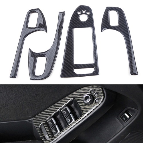 4PCS//SET For Audi A4 A5 Q5 S4 Real Carbon Fiber Door Window Switch Button Trim