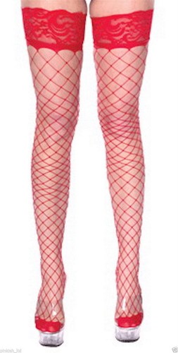 Women Fence Fish Net Stockings Lace or Plain Top Black Red White