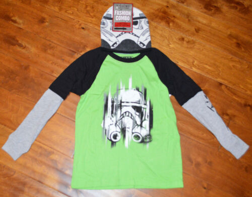 6-7 Boy's Star Wars Trooper Green Two-Tone Long Sleeve T-Shirt Top & Beanie 4-5 