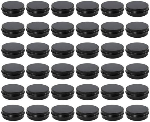 Moretoes 36 Pack 2 Oz Metal Round Balm Tins Black Aluminum Cans Empty with Lid