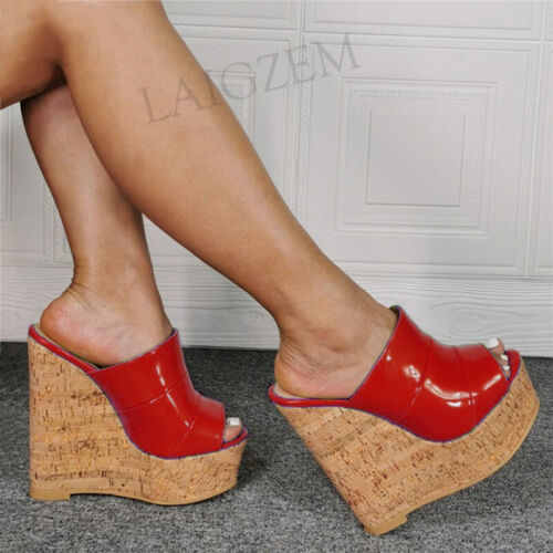 Details about   Platform Wedges Pumps Peep Toe Shoes Woman Slides Mules Height Increase Shoes 