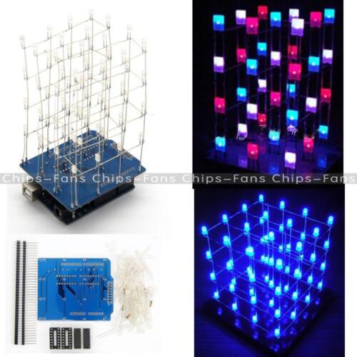 4*4*4 3D LED Light Squared Blue Red Ray LED Cube DIY PCB Board Kit Set+Case