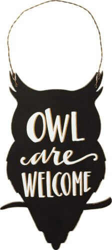 Primitives by Kathy Halloween Hanging Sign Owl are Welcome Shaped Cut Out Decor 