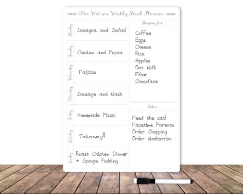 Dinner A4 Whiteboard Personalised Weekly Family Menu Meal Planner 