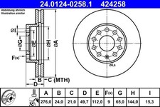 2x Ate 24.0124-0258.1 Bremsscheibe für AUDI SEAT SKODA VW