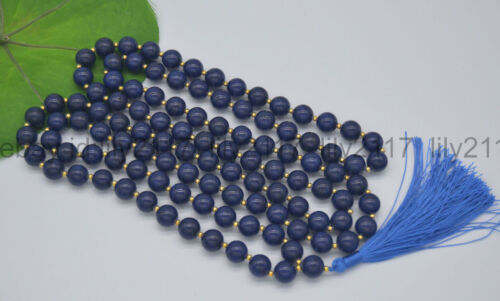 12mm Blue lapis lazuli 108 Tibetan Buddhist Prayer Gems Beads Mala Necklaces