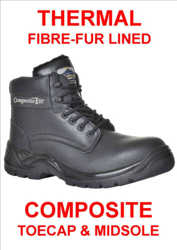 THERMAL COMPOSITE SAFETY BOOTS LIGHT FIBRE FUR LINED /& S3 WATER PROOF LEATHER