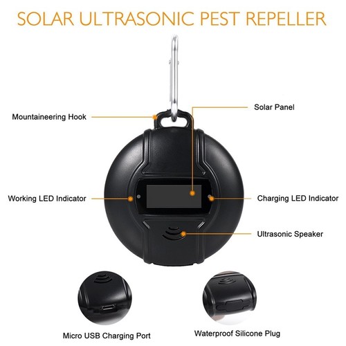 tragbarer Ultraschall-Insektenvernichter, Solarantrieb oder Mikro-USB-Ult GY 2X