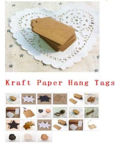100Pcs BLANK Brown Kraft Paper Hang Tags with String Punch Label Price Card F.