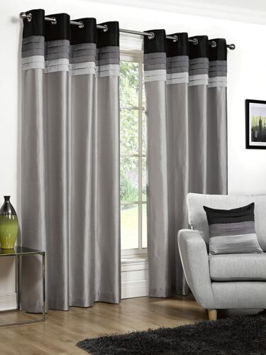 Eyelet Fully Lined Readymade Curtains Hamilton McBride Seattle Black Ring Top 