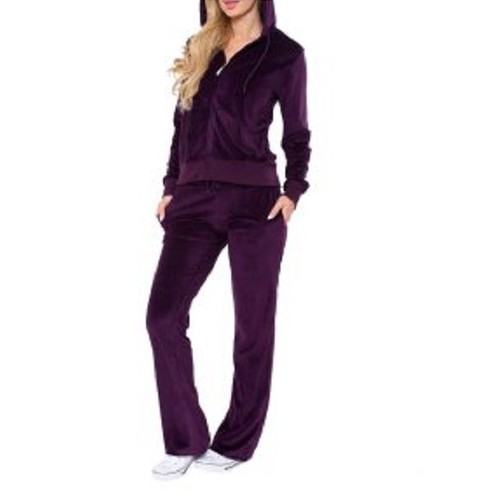 Outfit White Mark Women/'s Velour Zip Up Hoodie w// Pants 2 Piece Set