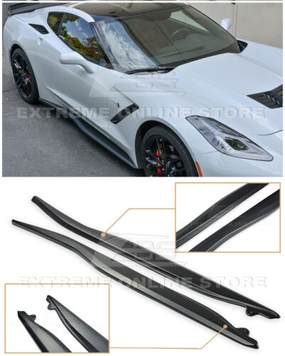 For 14-19 Corvette C7 Z06 ABS Plastic PRIMER BLACK Side Skirts Panel Extension 
