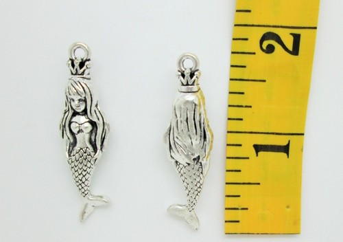 8 x MERMAID CHARMS 43mm LONG 3D TIBETAN ANTIQUE SILVER COLOUR NAUTICAL