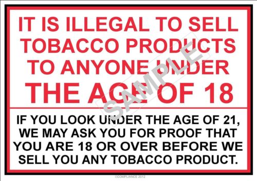 Signe de vente vente illégale de moins de 18 tabac alcool 4 Tailles laminé résistant