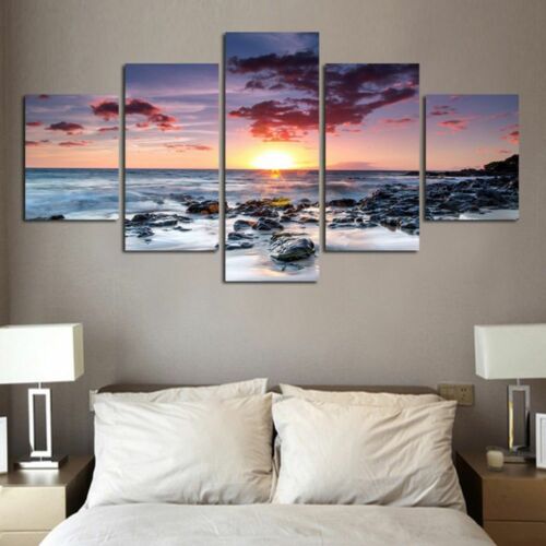 Sunset Sea Cloud Beach 5 Piece Canvas Wall Art Poster Print Home Decor 