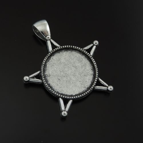 x6 Vintage Silver Alloy Base Round 20mm Bezel Frame Pentagram Pendant Lot of