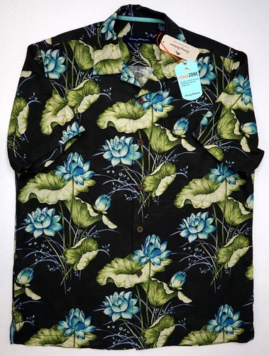 NWT $128 Tommy Bahama Short Sleeve Blue Black Floral Camp Shirt Mens Size S M