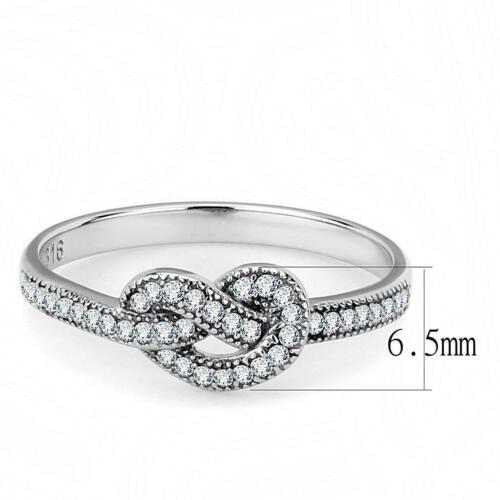 Ladies silver ring pretty twist band cz cubic zirconia stainless steel new 053 