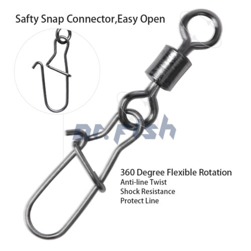 Lot 50 Fishing Rolling Barrel Swivel with Duo-Lock Snap 100% Stainless Steel 