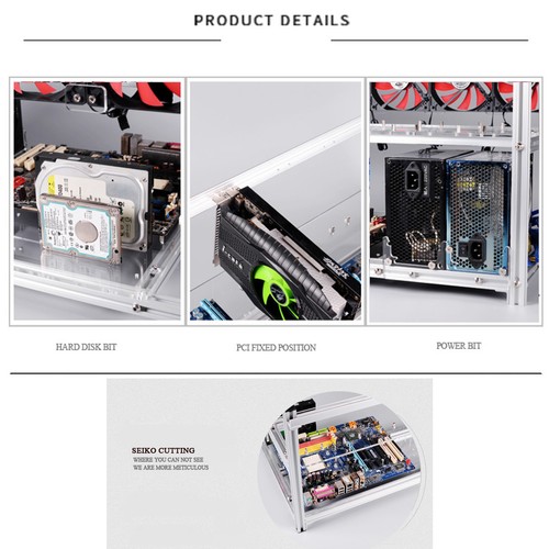 12 Fans 14 GPU Stackable Open Air Fan Frame Mining Miner Rig Case BTC Ethereum