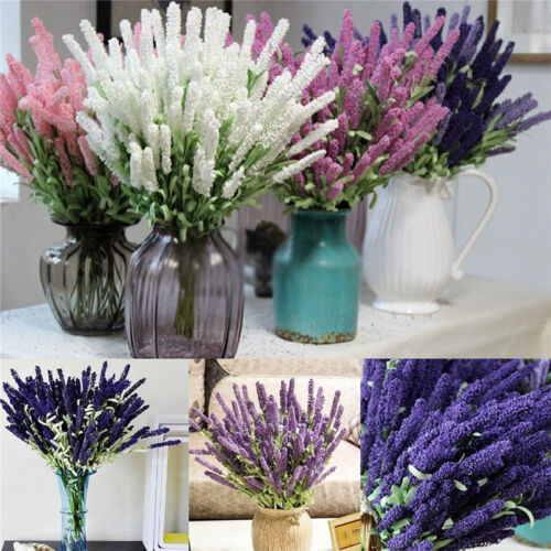 12 Heads Artificial Lavender Bouquet Fake Silk Flowers Wedding Party Home Decor