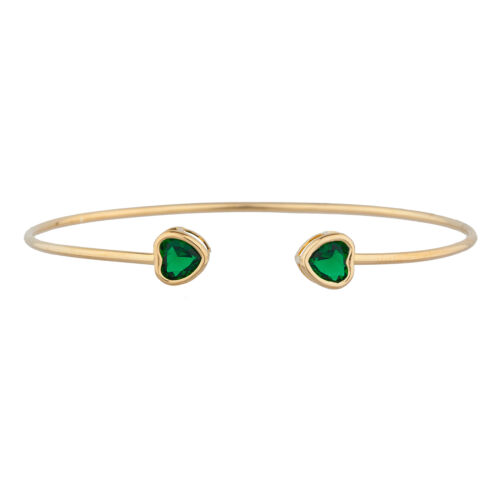 14Kt Yellow Gold Plated Emerald Heart Bezel Bangle Bracelet 