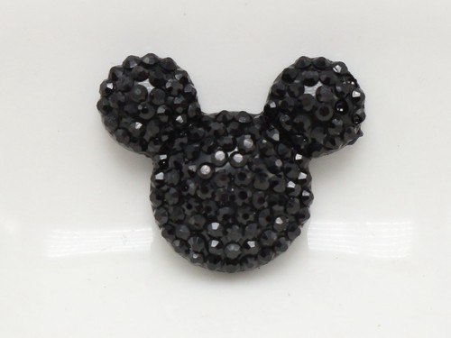 20 Noir Flatback de résine Pointillée strass souris tête Cabochons 24X20mm