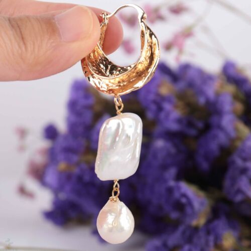 Details about   15-20MM Natural white baroque pearl Earring 18k Ear Drop Party Fashion Women 