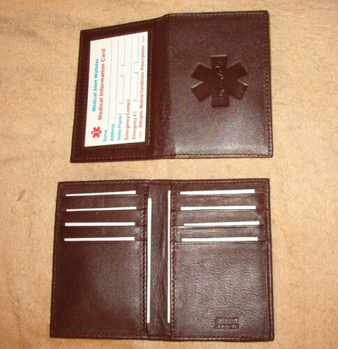 Credit Card ID Leather Medical Wallets w/ med symbol, color dark brown
