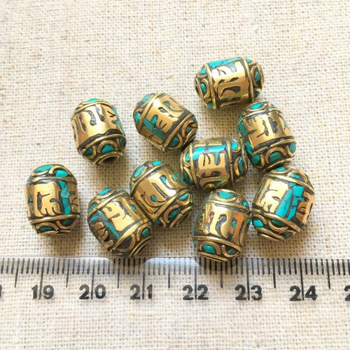 10 handmade Tibetan prayer beads nepal brass beads with turquoise inlay 10 handmade Tibetan prayer beads nepal brass beads with turquoise inlay