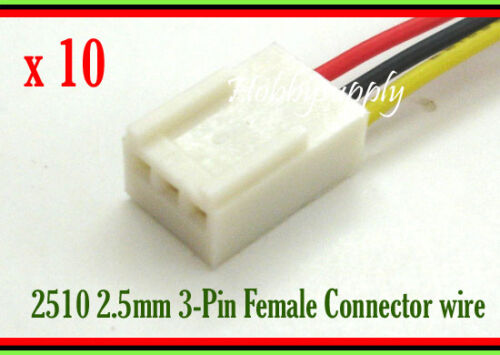 KF2510 3-Pin 2.5mm Female Connector Housing plug with 26AWG 300mm wire x 10 pcs