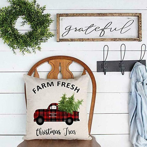 Merry Christmas Xmas Gift Plaid Throw Pillowcase Cover Cushion Inch New 18x B6N5