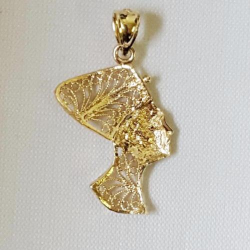 Charm 14k Yellow Gold EGYPTIAN QUEEN NEFERTITI Pendant Made in USA 