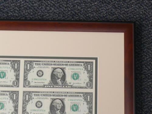 CUSTOM BROWN FRAME IVORY GREEN DOUBLE MAT FOR $1 bill 16 Uncut Sheet of Money
